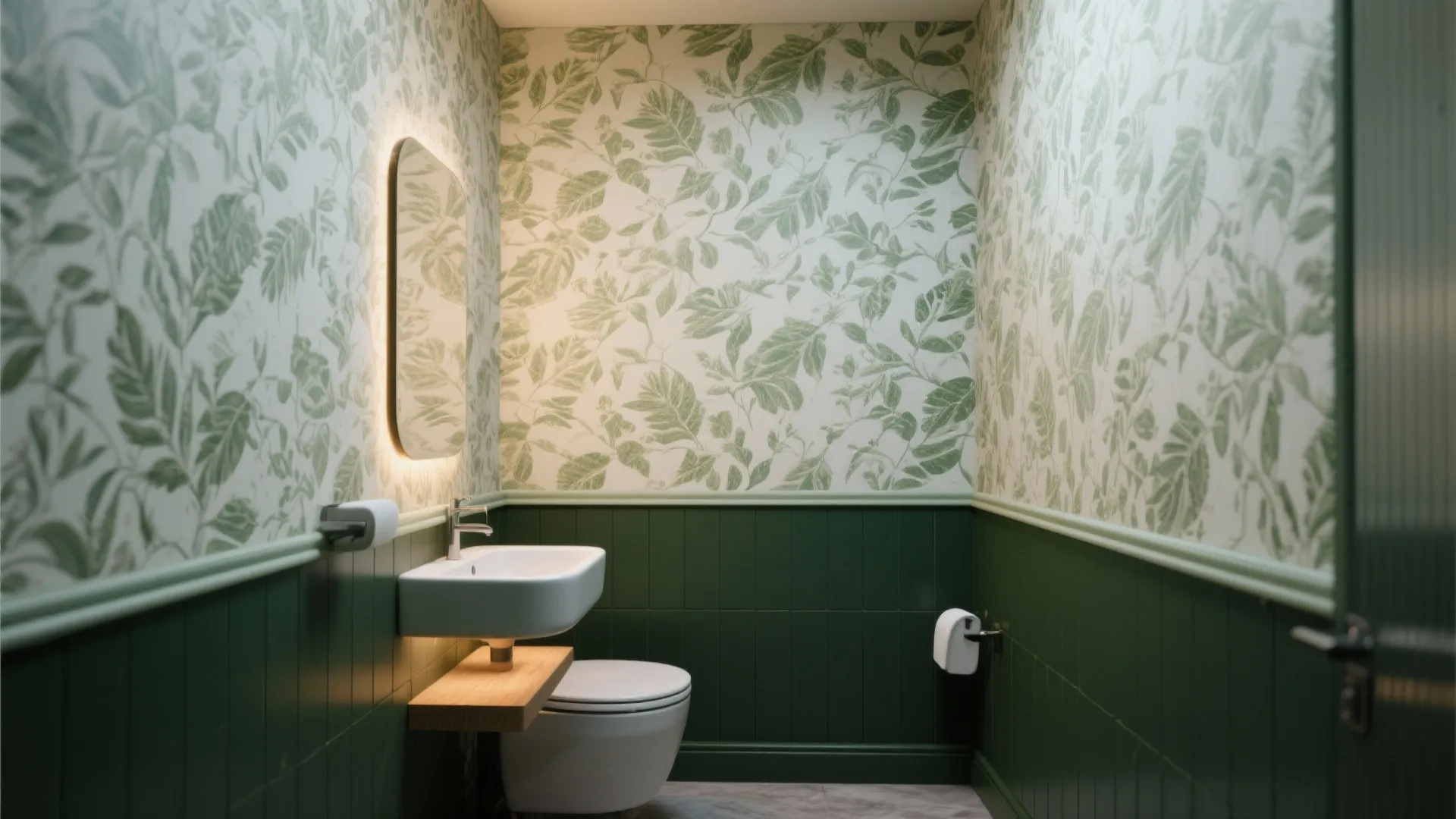 5. Two-tone half wall with green wainscoting