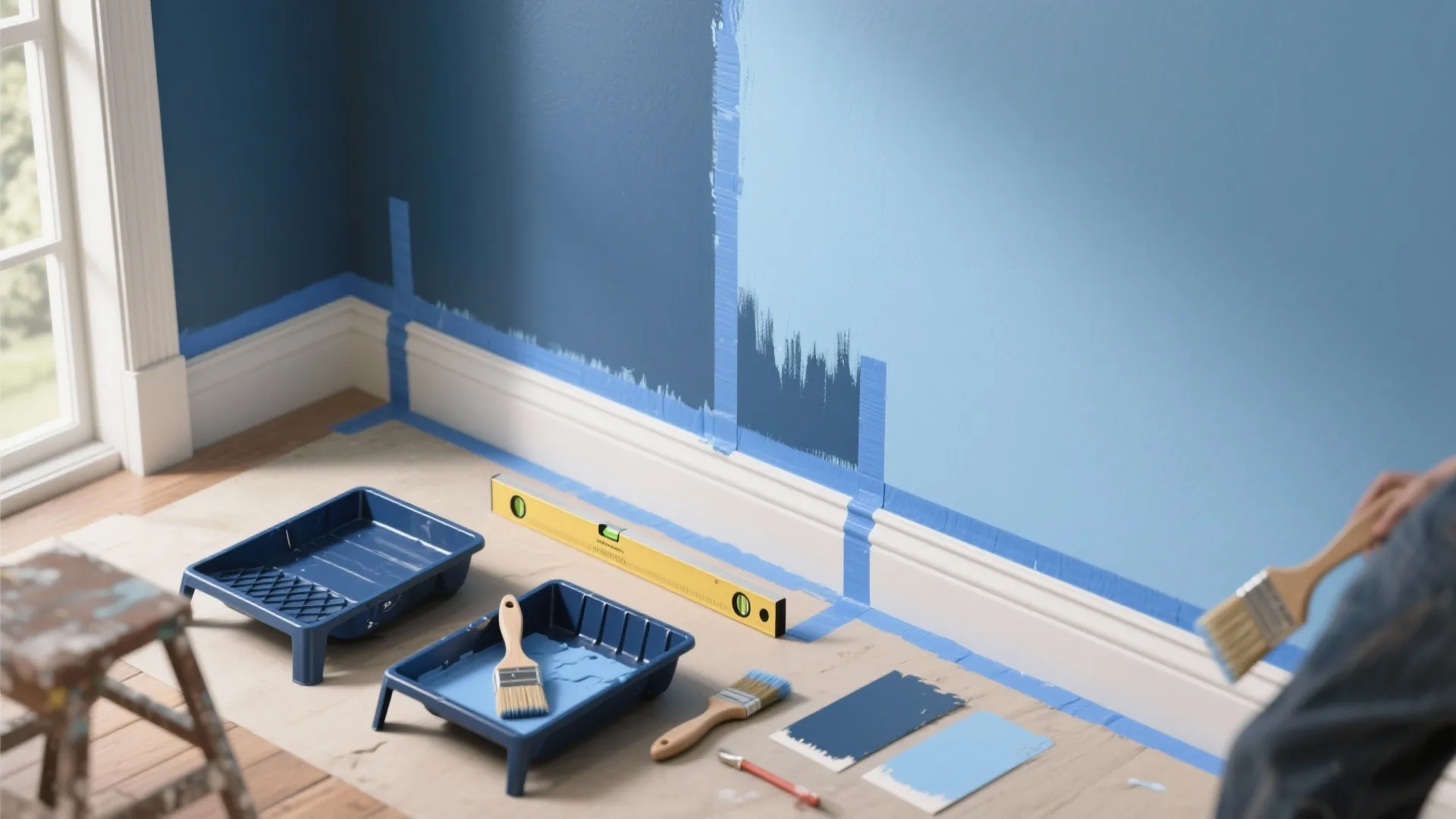 3. Two-tone blue with a trim or chair rail