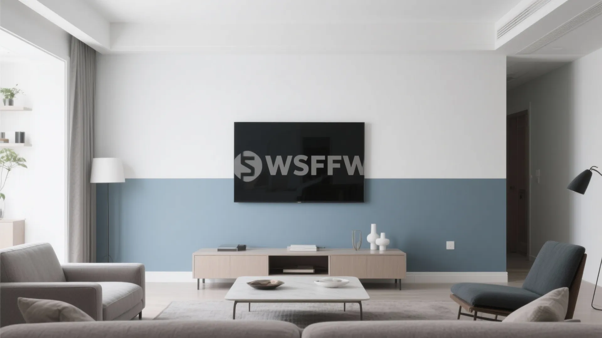 Living room with stylish two-tone wall paint design