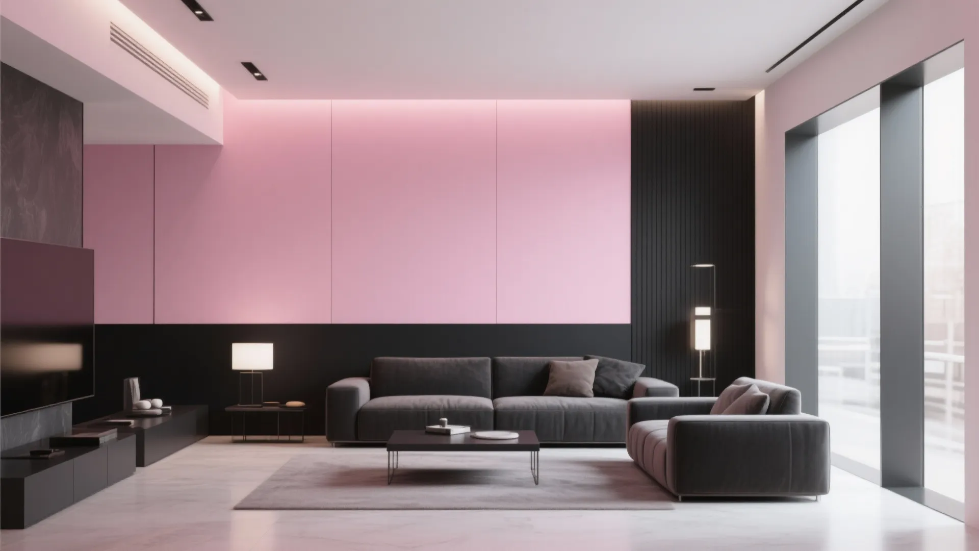 9. Two-Tone Pink and Black Walls