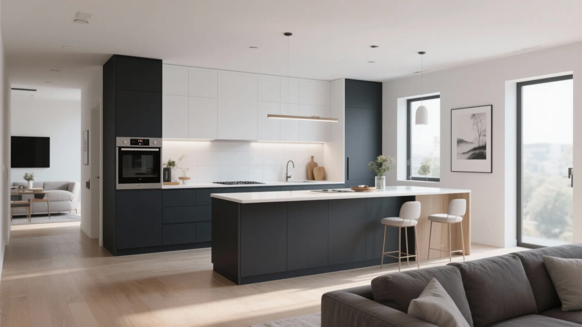 Two-tone wall design with charcoal bottom and white top