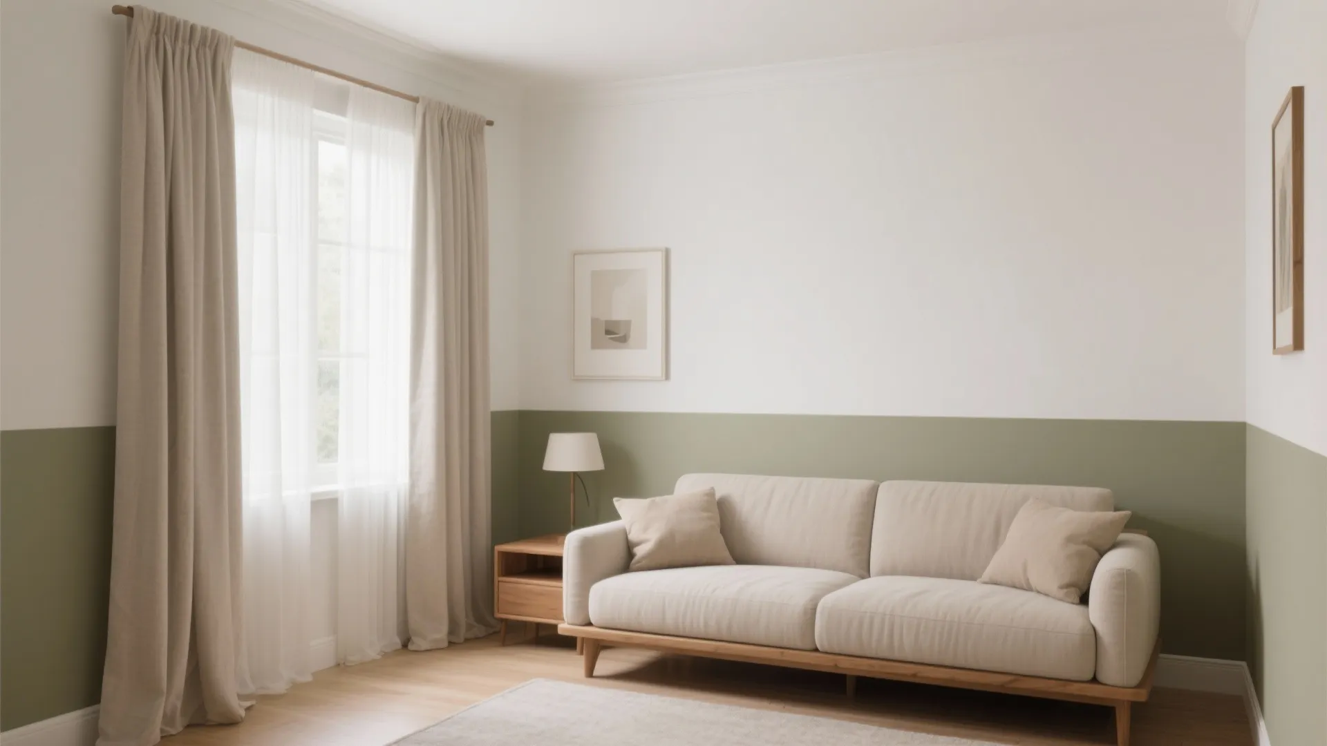 Vertical Color Blocking & Two-Tone Walls (Light Top, Grounded Base)