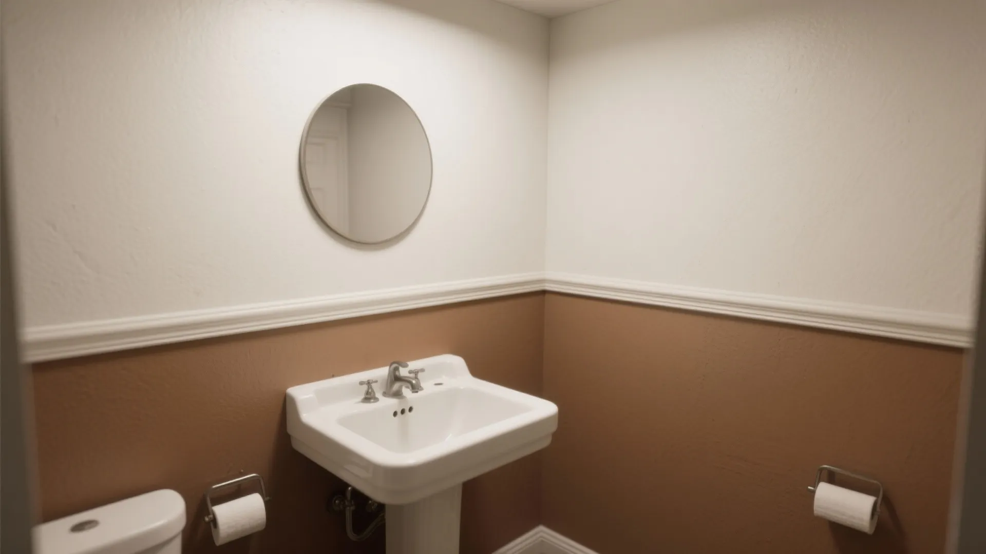 3. Two-tone walls: brown lower, white upper