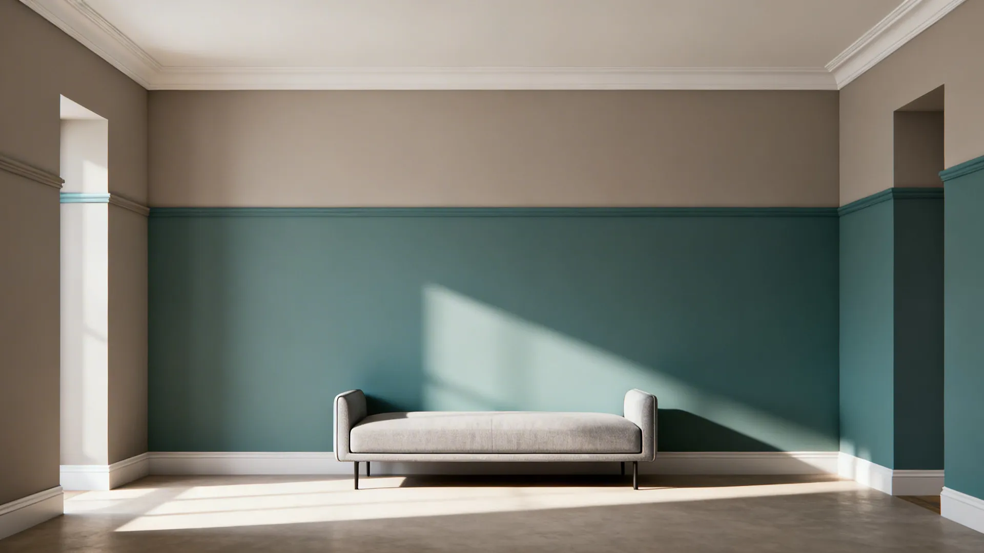2. Two-tone walls: grey below, teal above