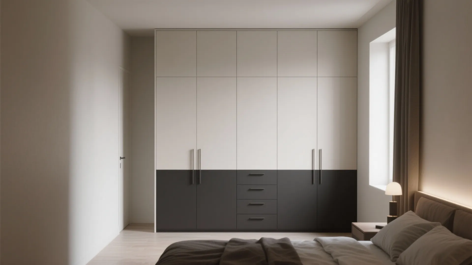 2. Two-Tone Wardrobes to Reduce Visual Bulk
