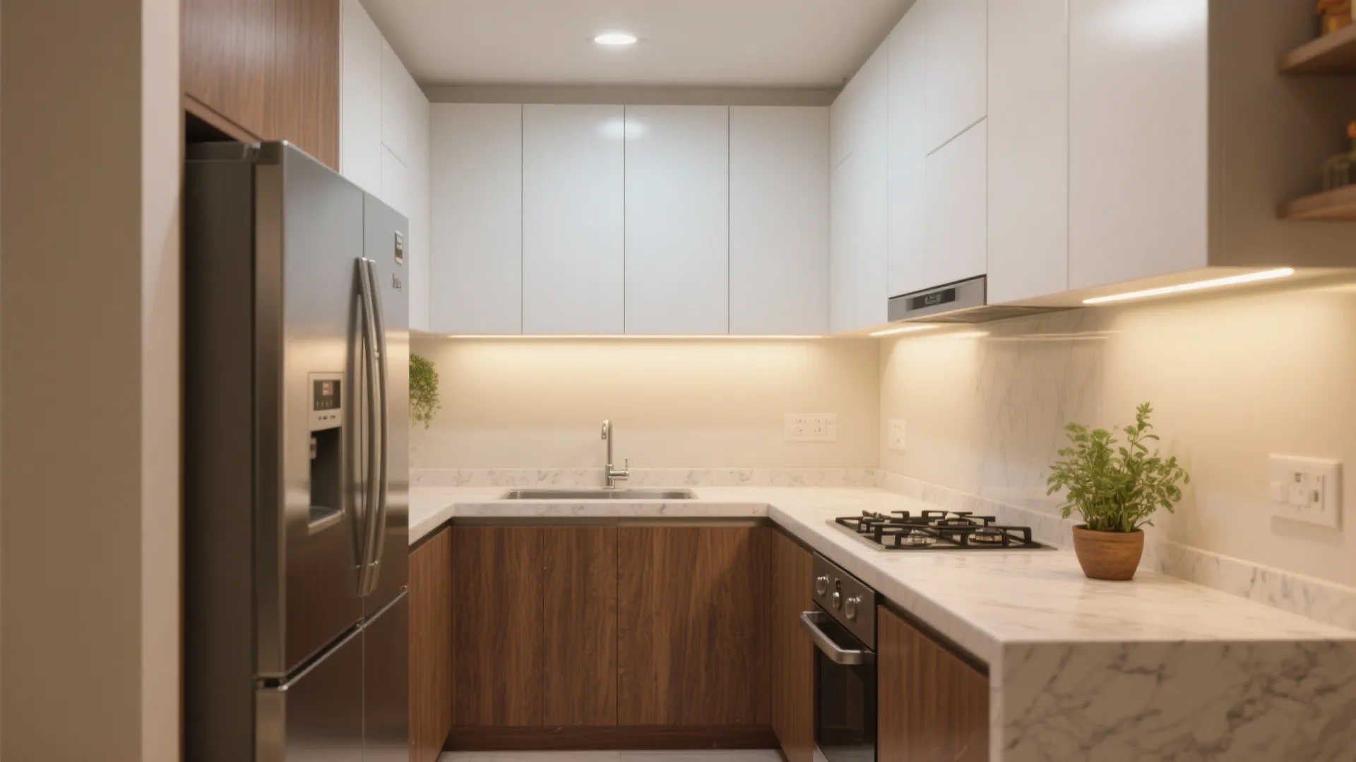 Warm wood and two-tone cabinets