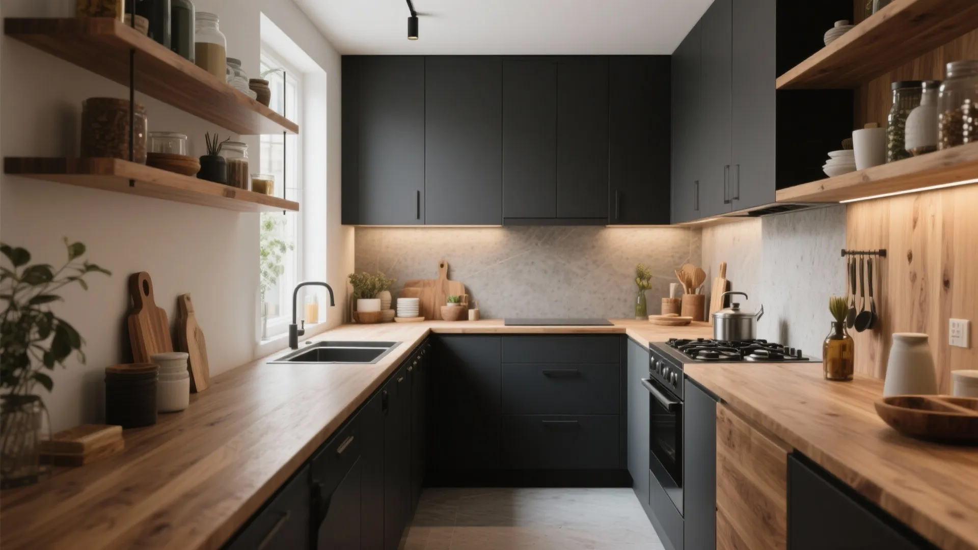 2. Two-Tone with Wood Accents