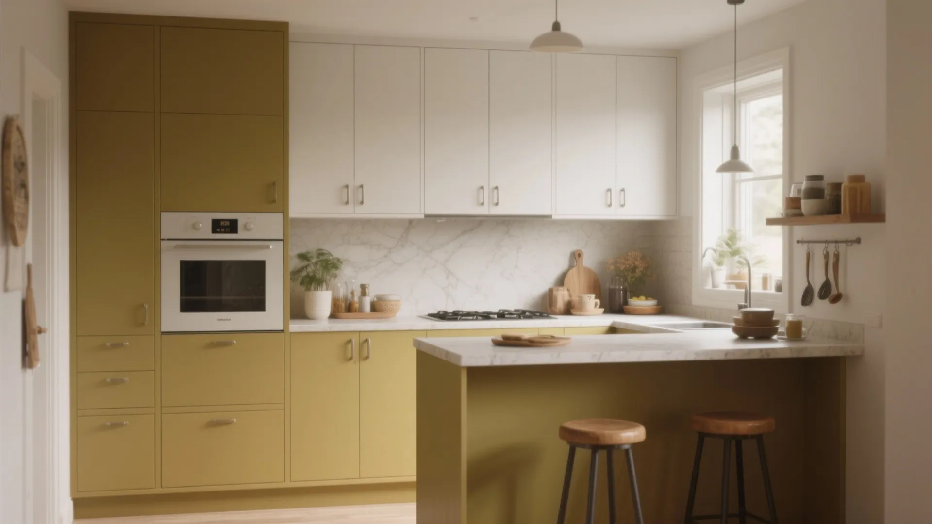 4. Two-Tone Lower Cabinets in Muted Yellow