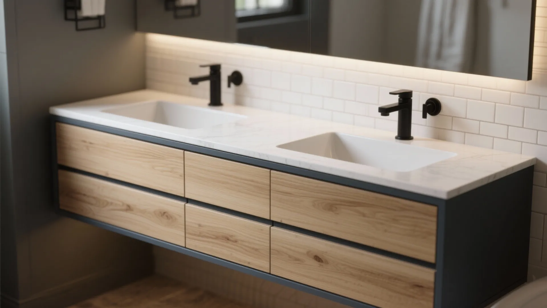 3. Two-toned white oak vanity with painted base