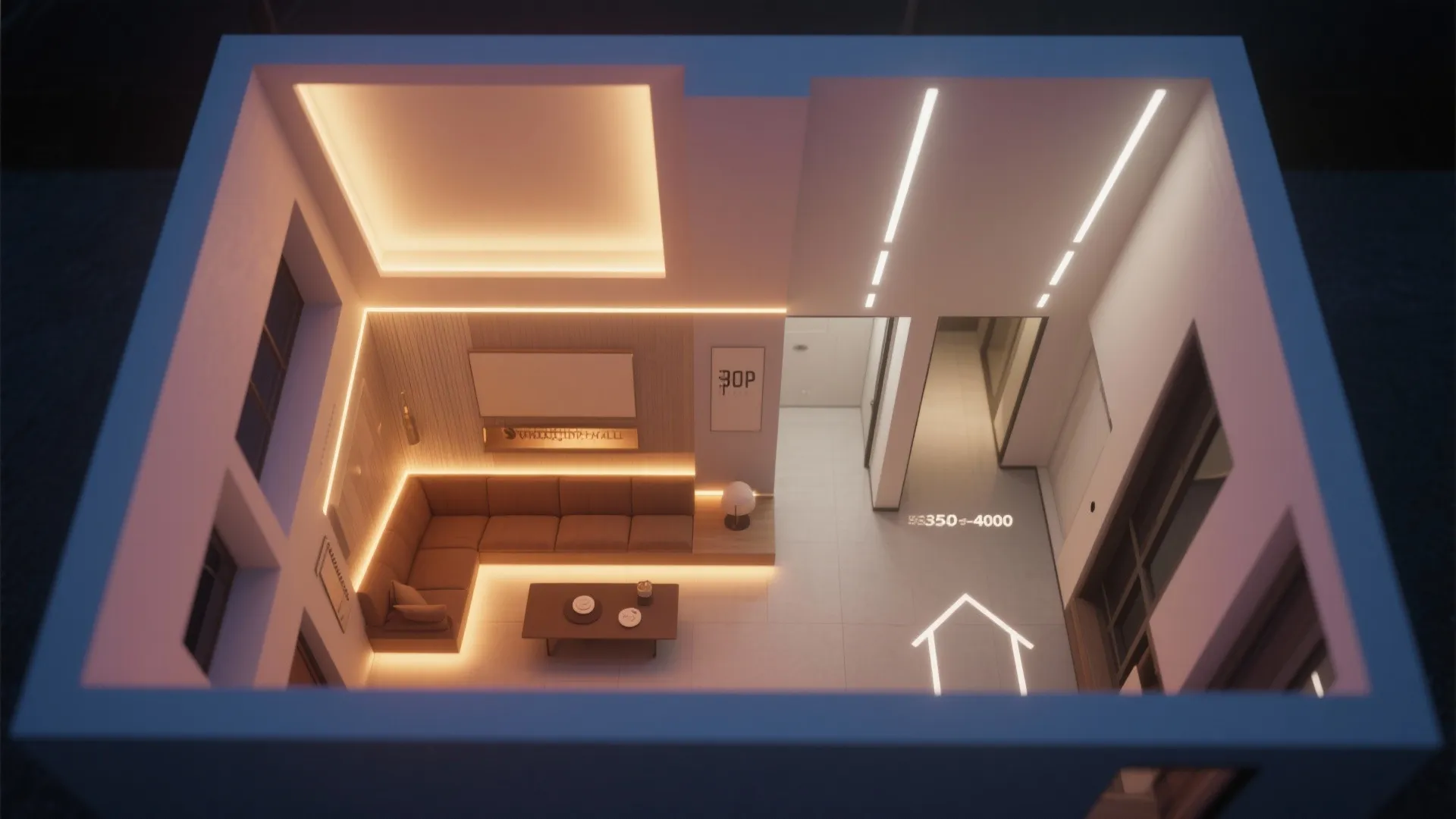 Two-Zone POP Ceiling for Seating and Passage