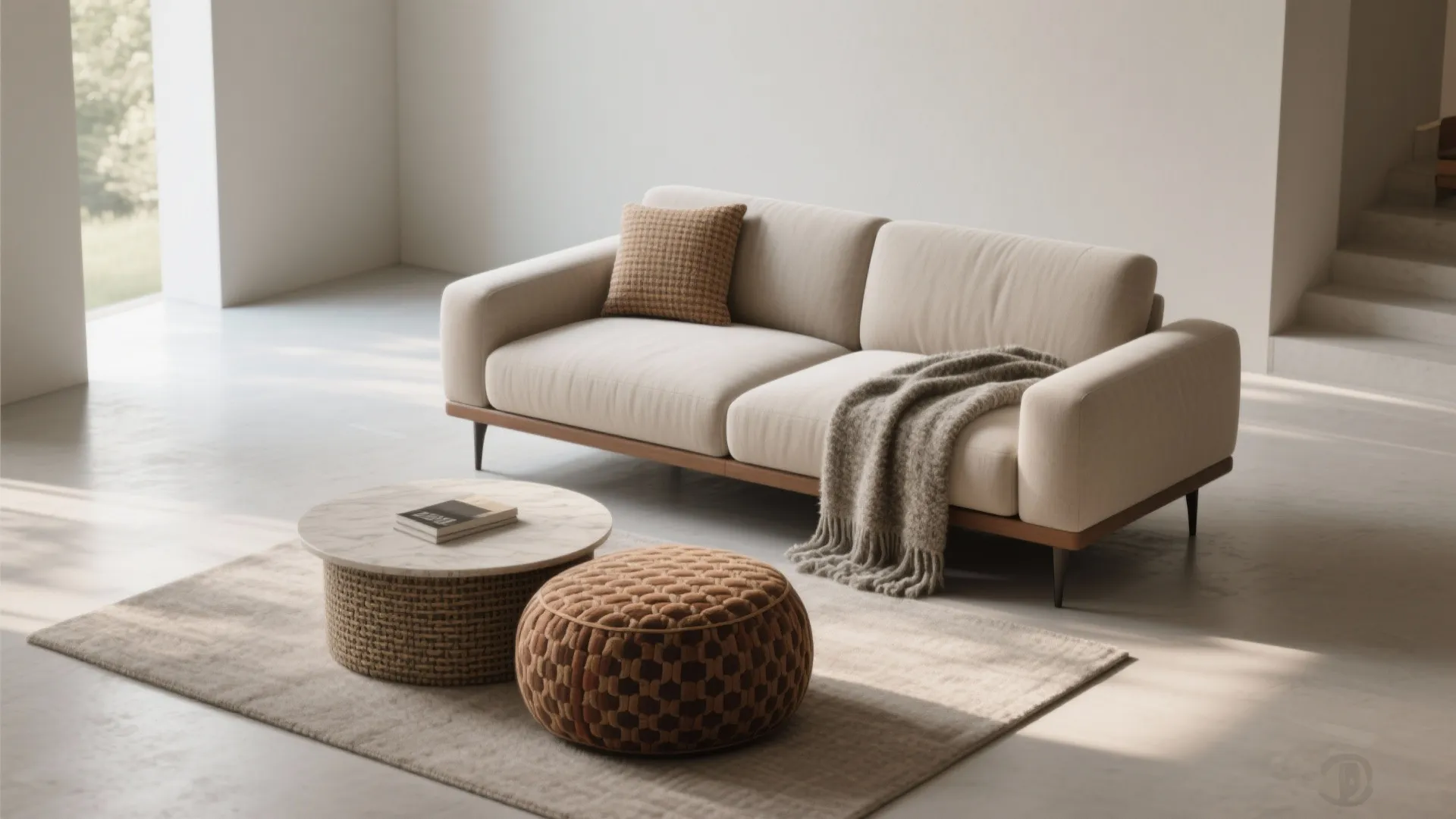 Two‑seater + ottoman: flexible and space‑saving