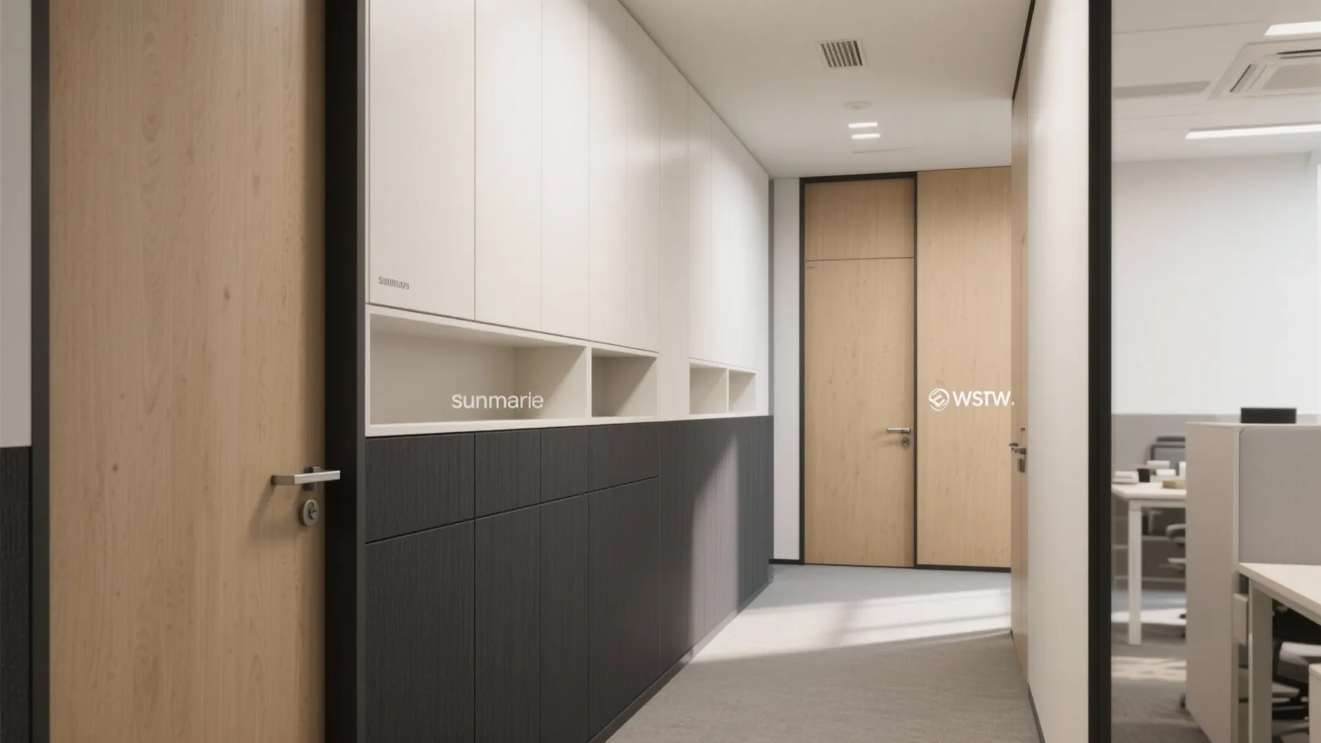 Two-Tone Sunmica Wall with Integrated Storage