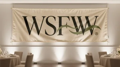 WSFW Event Space with Elegant Banners and Ambient Lighting