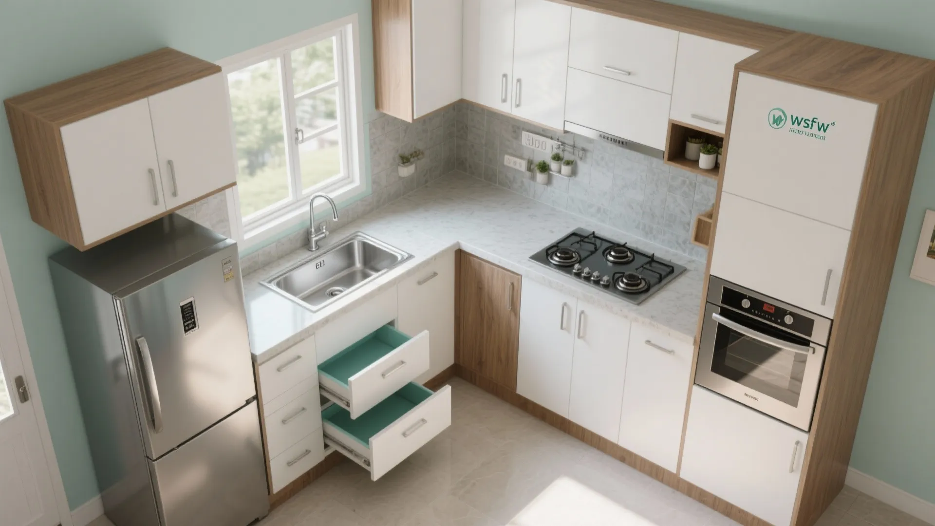 U-shaped modular kitchen for 3 BHK efficiency