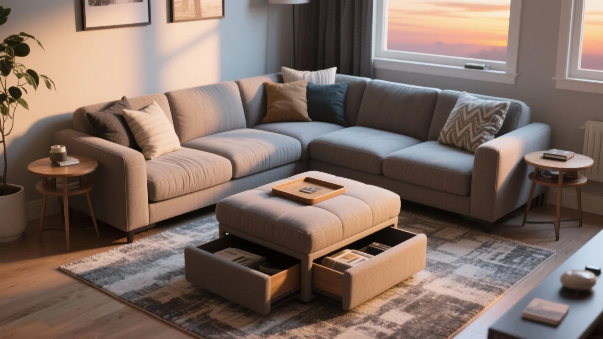 4) Use a compact U-shape with an ottoman instead of arms