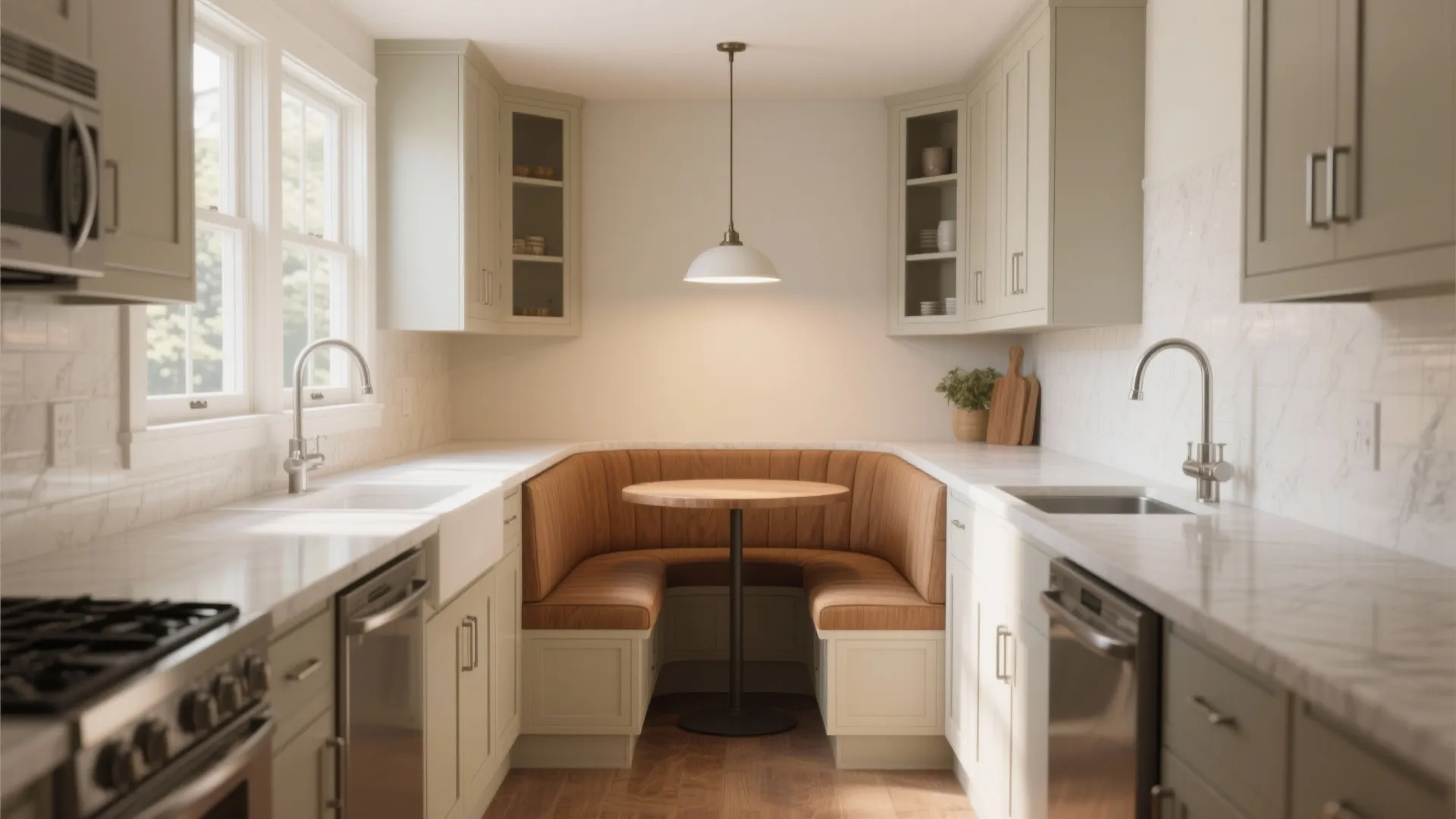 1. U-shaped layout with a breakfast nook