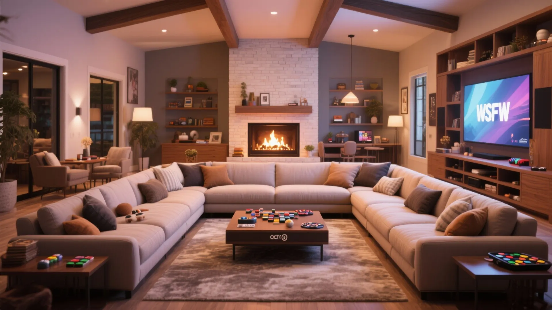 9. U-Shaped Sectional with Central Fireplace Wall