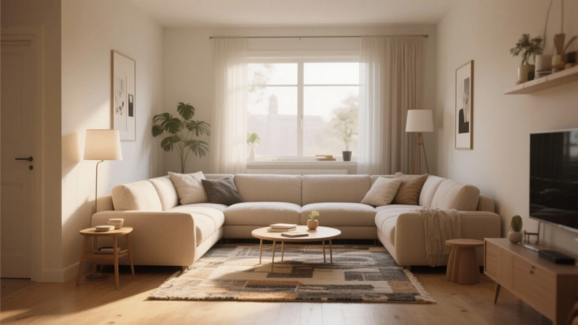 Compact U-shaped sectional sofa in a small living room