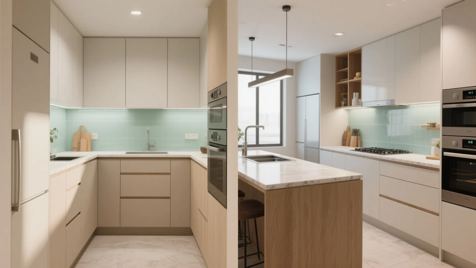 L-shaped kitchen layout to free more counter space