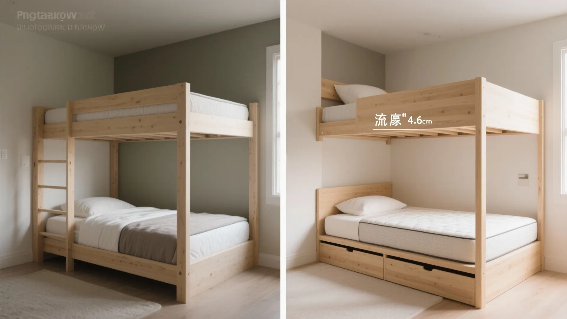 Split view comparing standard bunk to ultra-low profile bunk with greater head clearance.
