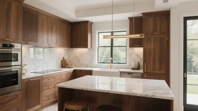 Luxury Wood Kitchen with Marble Countertops