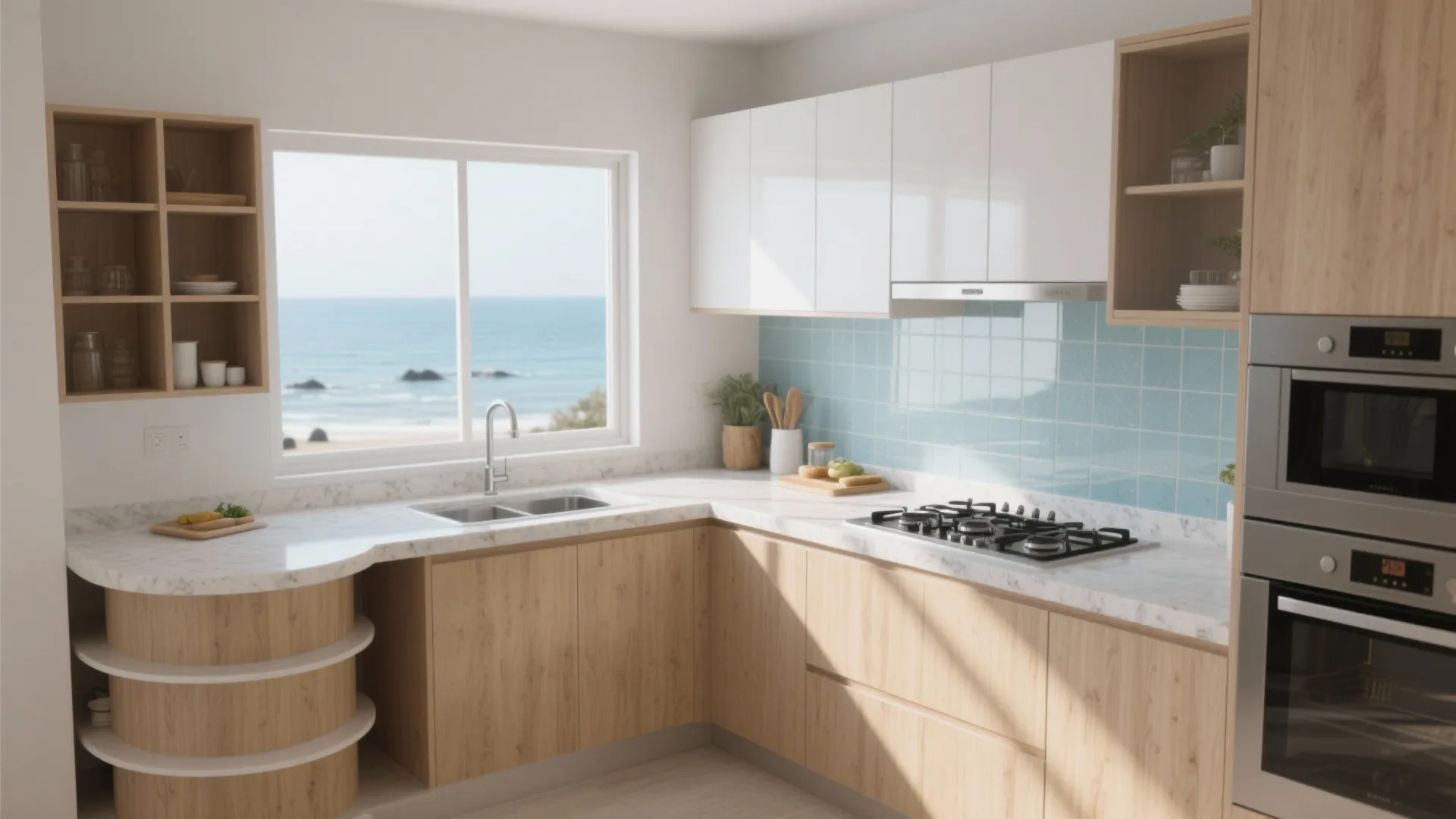 An Efficient L-Shaped Kitchen That Respects Coastal Conditions