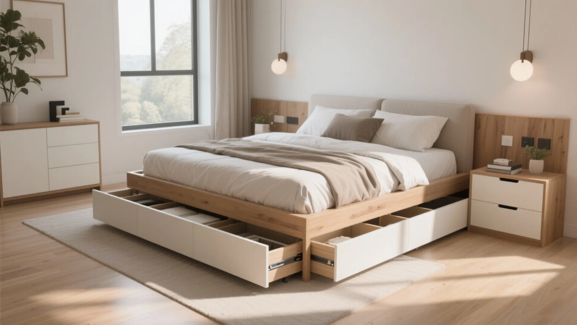 Bed with under-bed drawers for extra storage space
