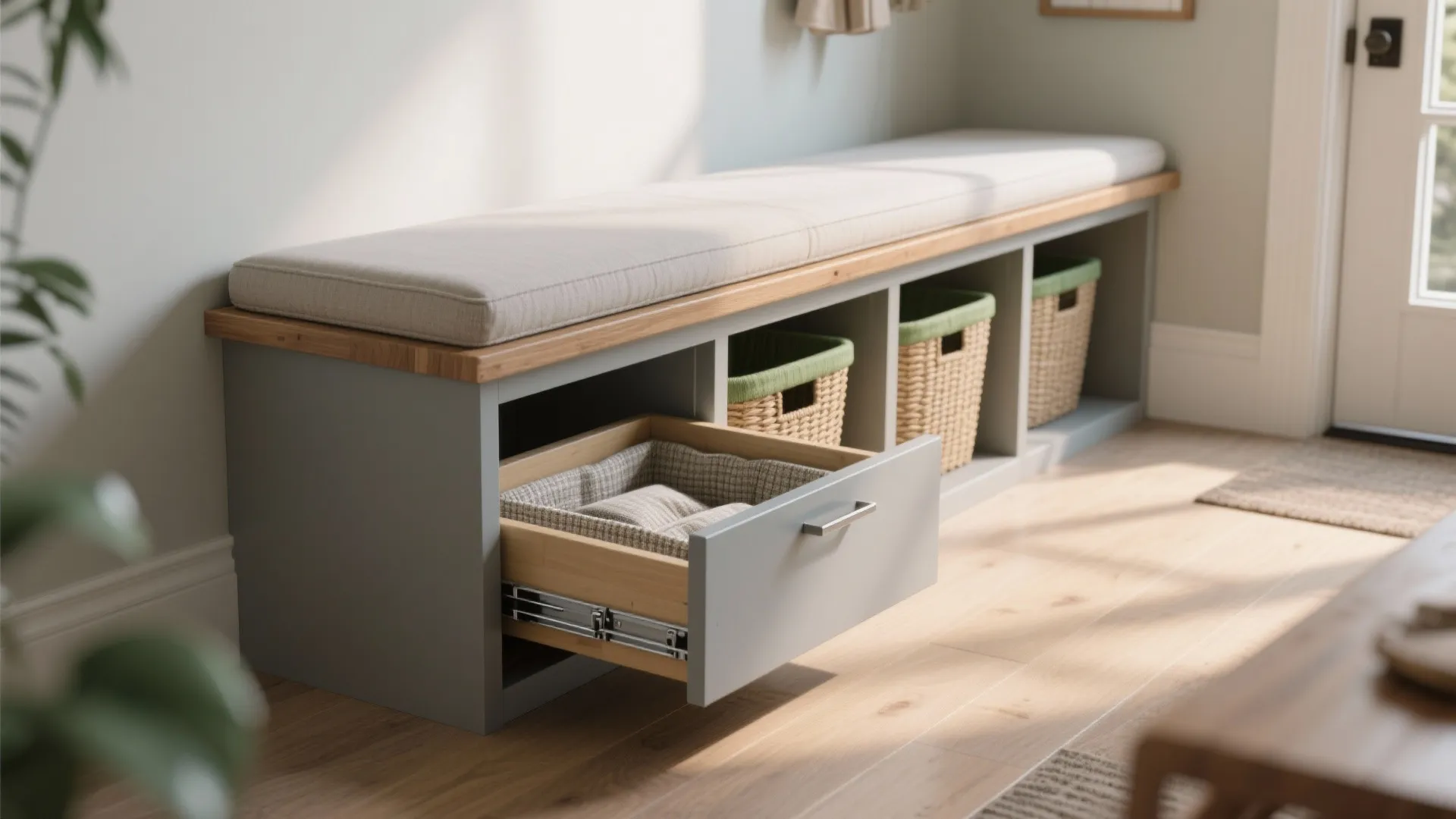 2. Under-bench pull-out hampers