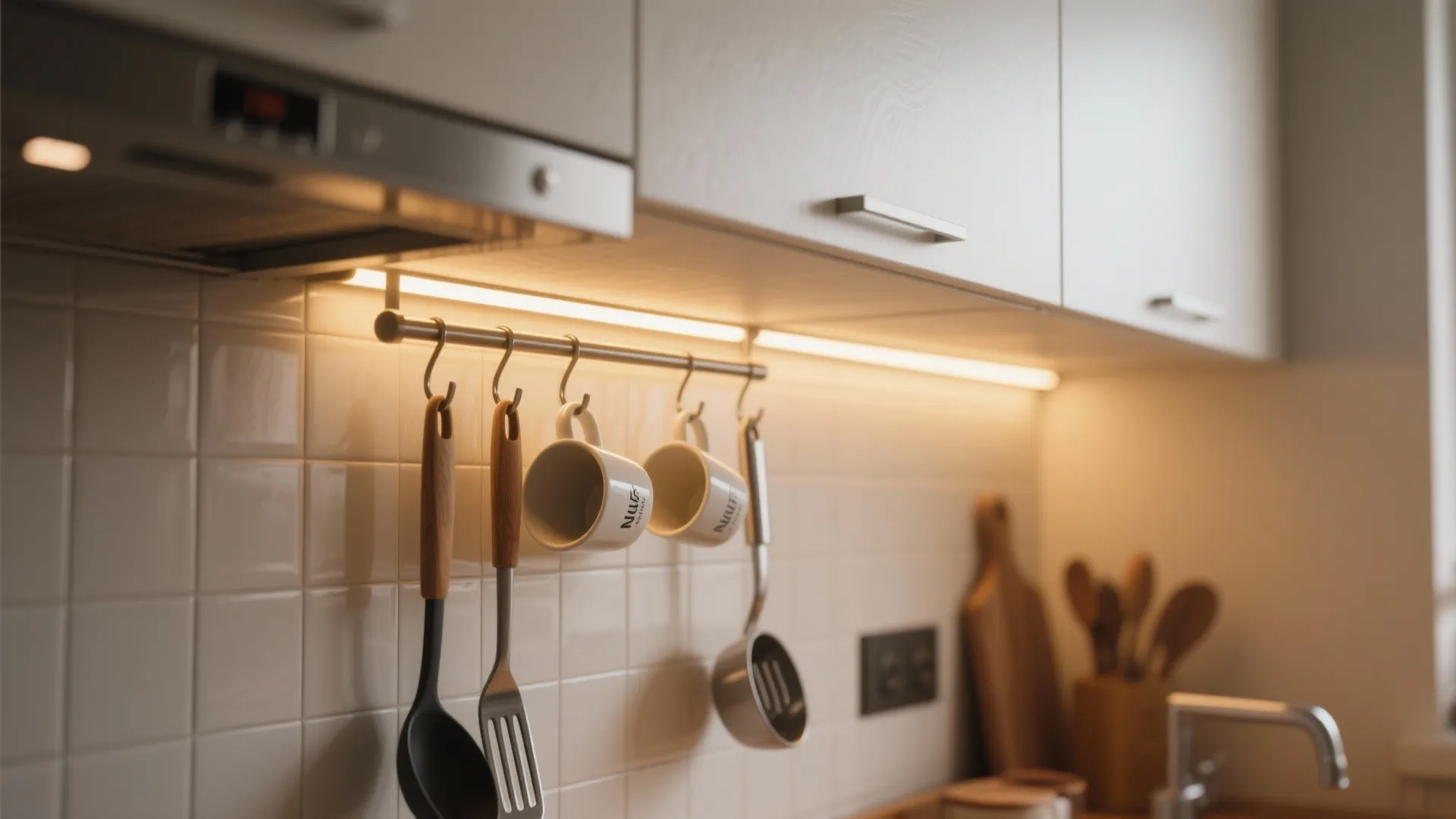 5. Under-Cabinet Hooks and Lights