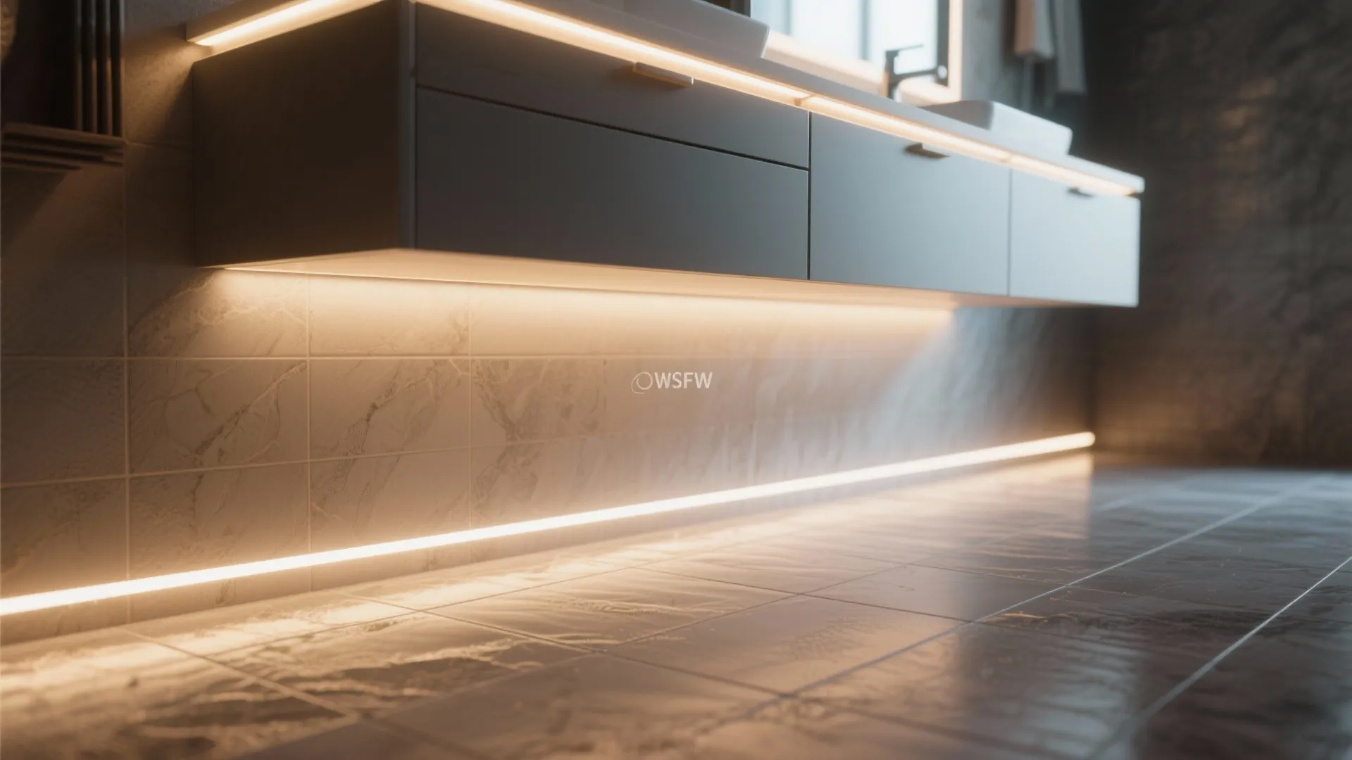 5. Accent LED Strips Under Floating Vanities