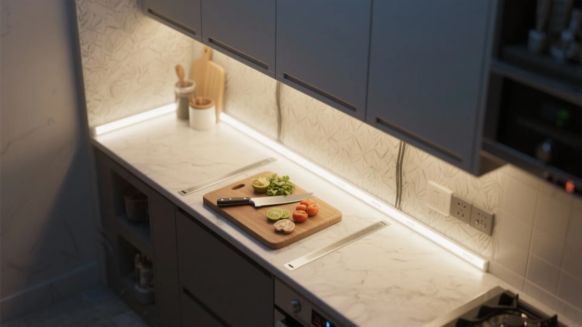 Under-Cabinet Perimeter Light with Matte Wallpaper