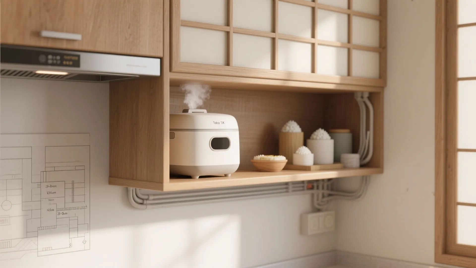 吊り戸下“セミ造作”で配線を隠す（東京小户型 × 收納技巧）