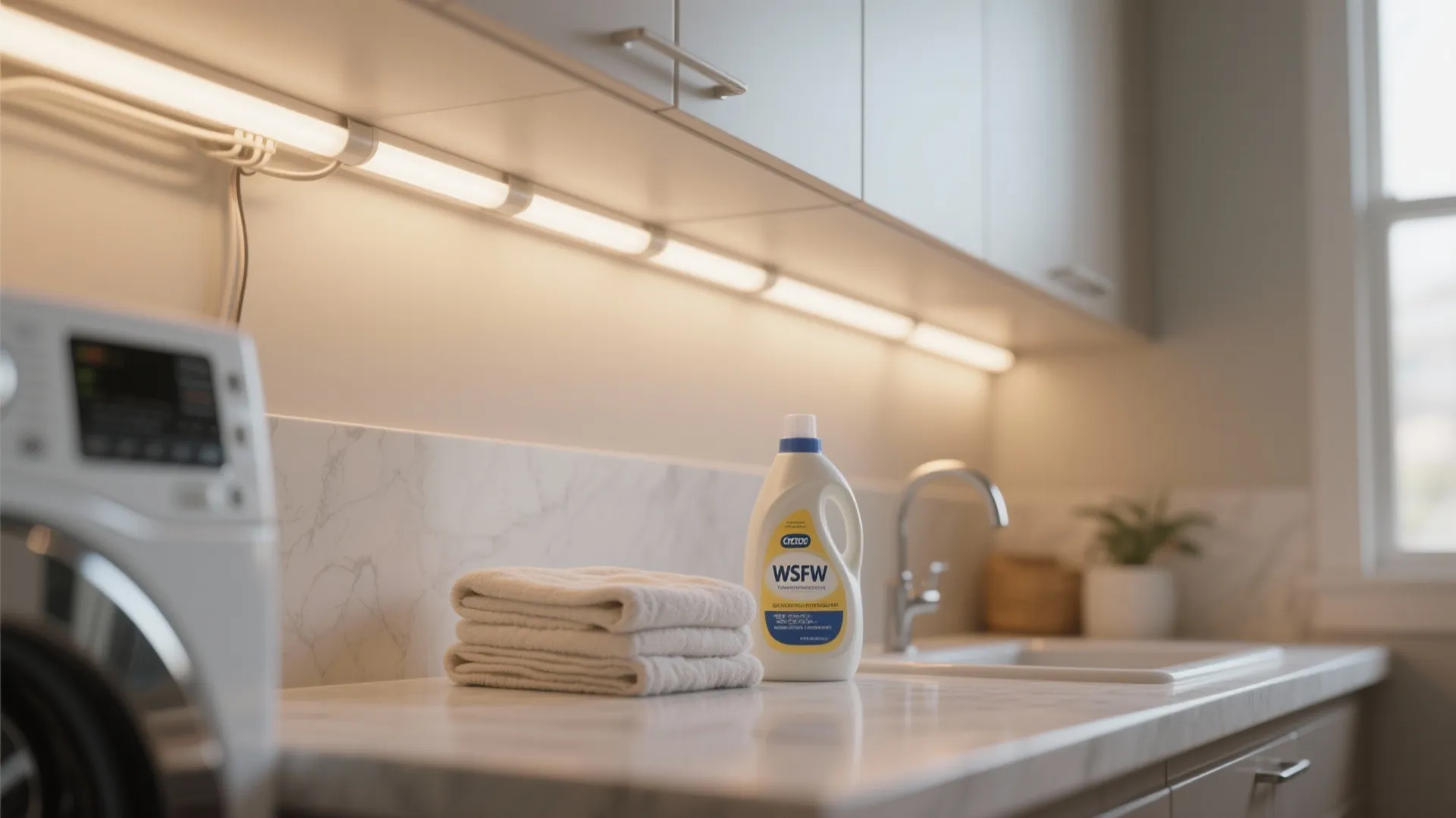 2. Linear strip lights under cabinets for task-focused brightness