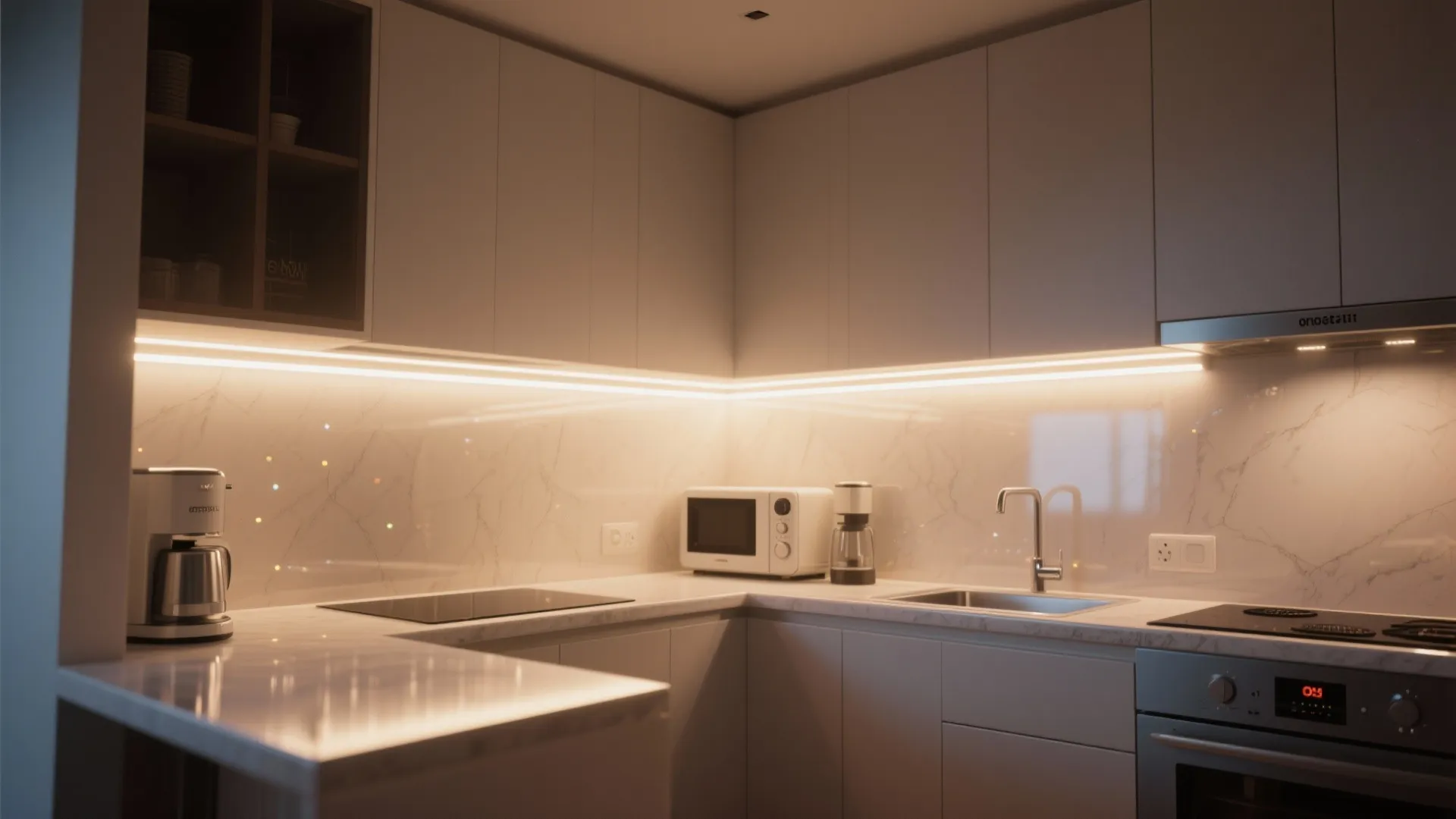 3. Integrate under-cabinet ambient strips