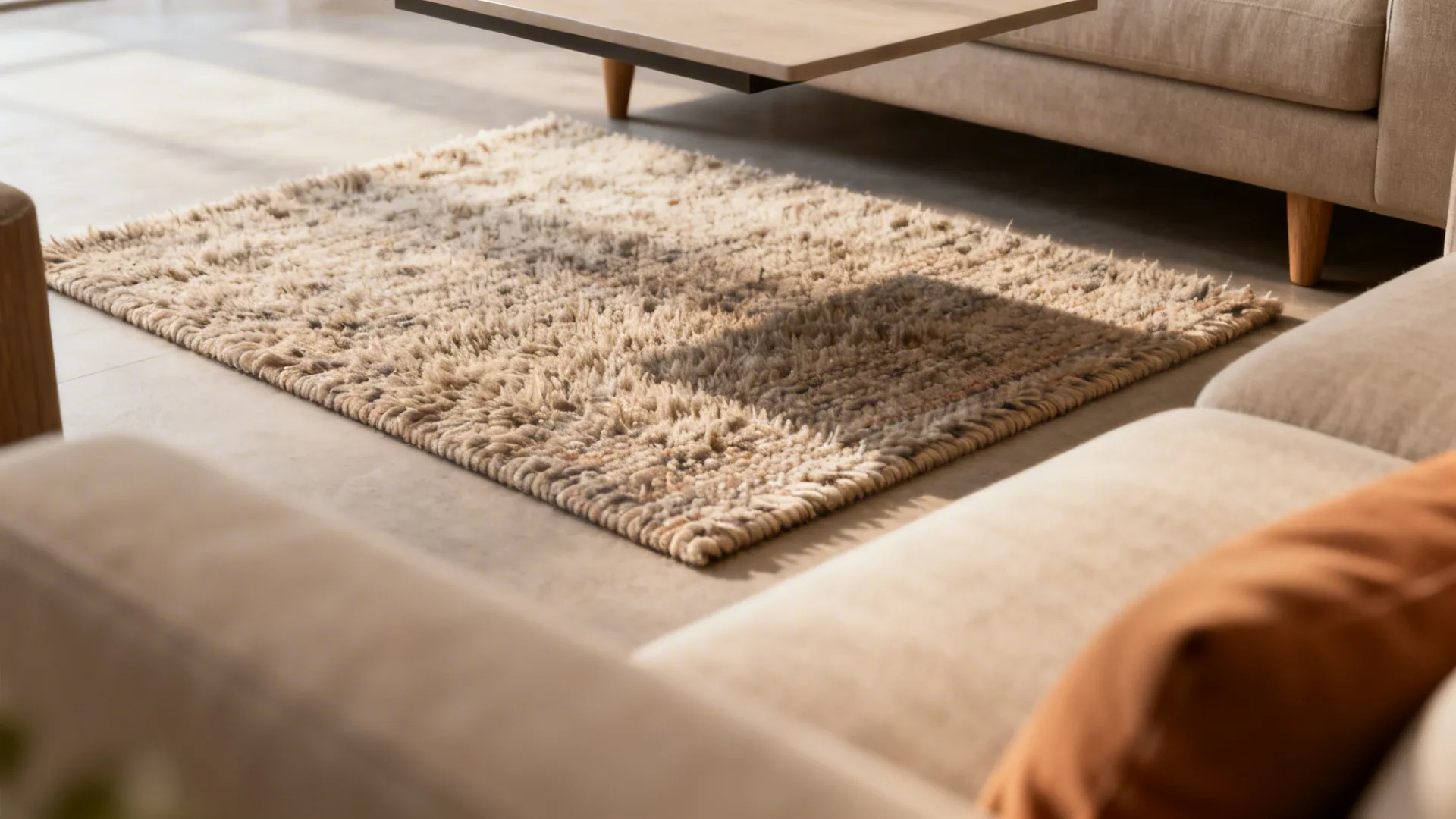 2. Layer a small rug under the coffee table