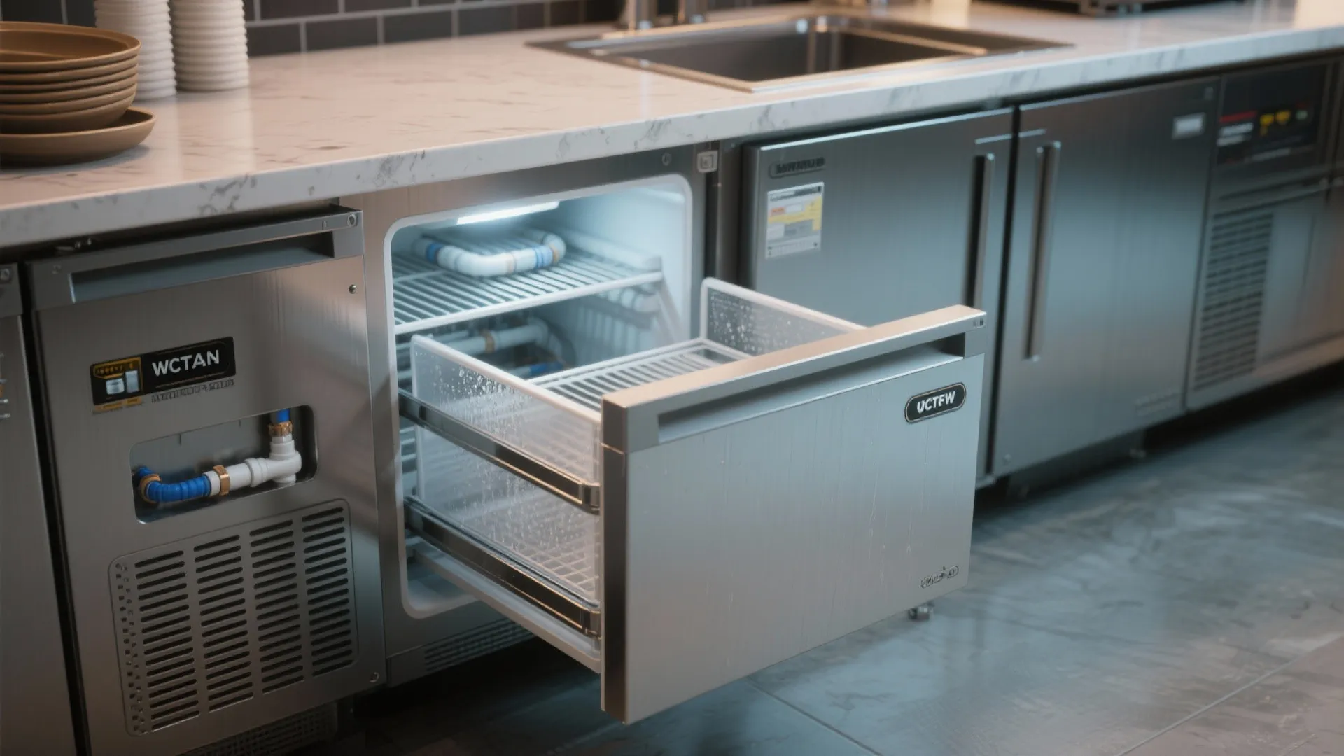 3. Integrated cold storage under service counters