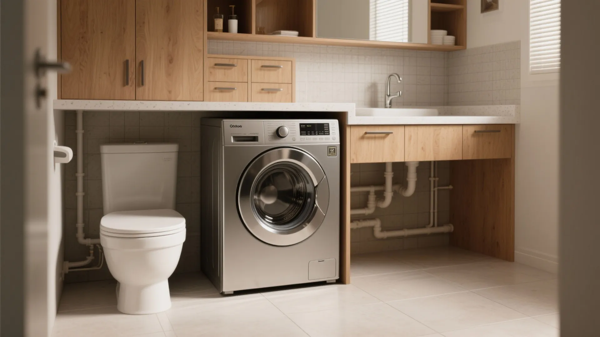 3. Under-Counter Washer Next to the Toilet