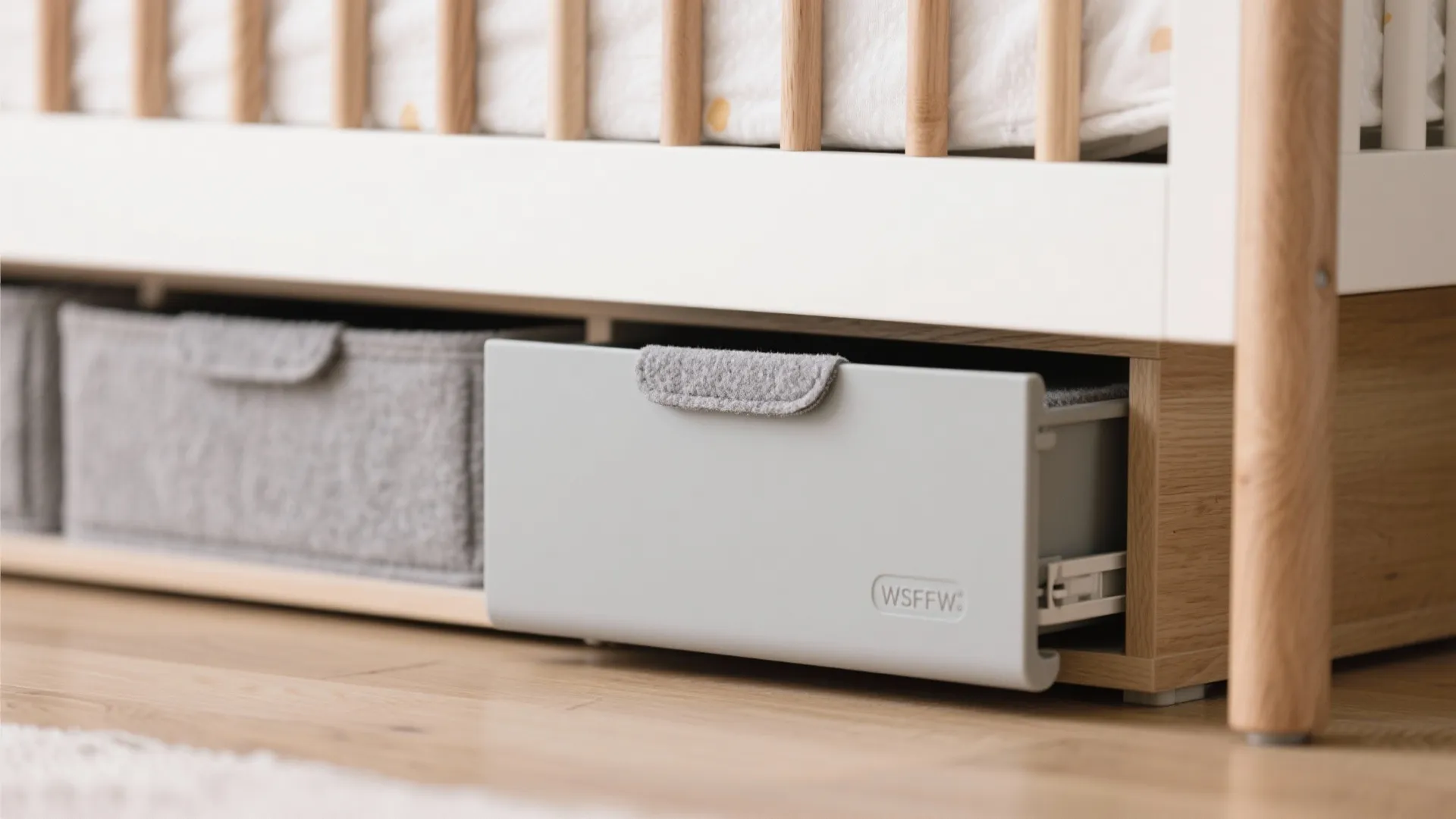 Compact crib wall with sliding storage