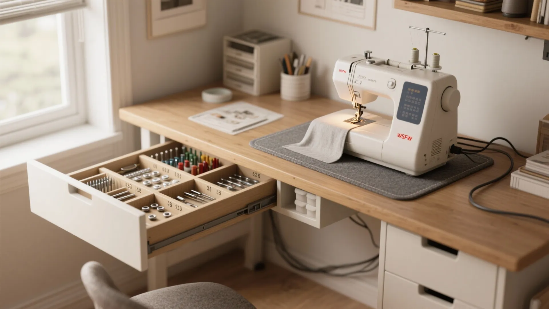 Under-desk machine parking + drawer dividers