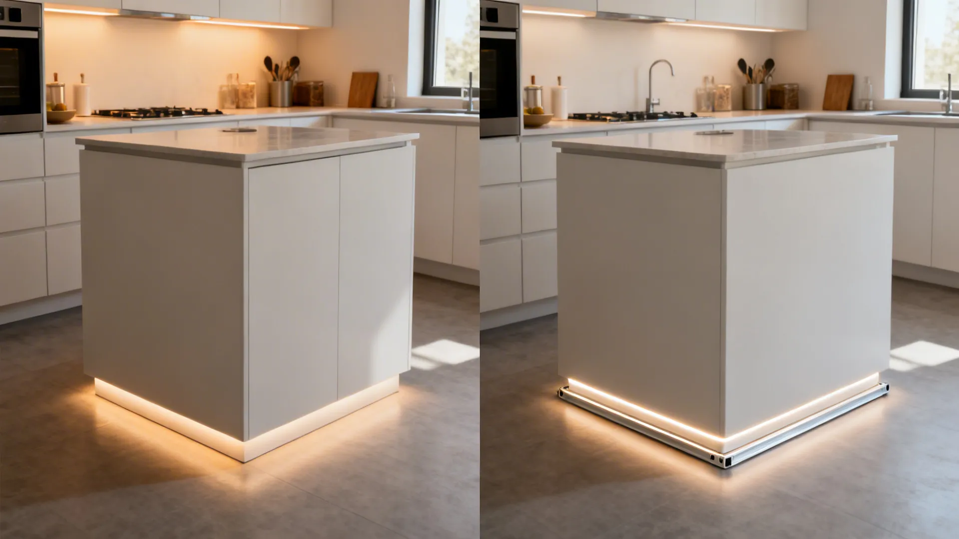 2) LED Under-Island Skirting for a Floating Effect