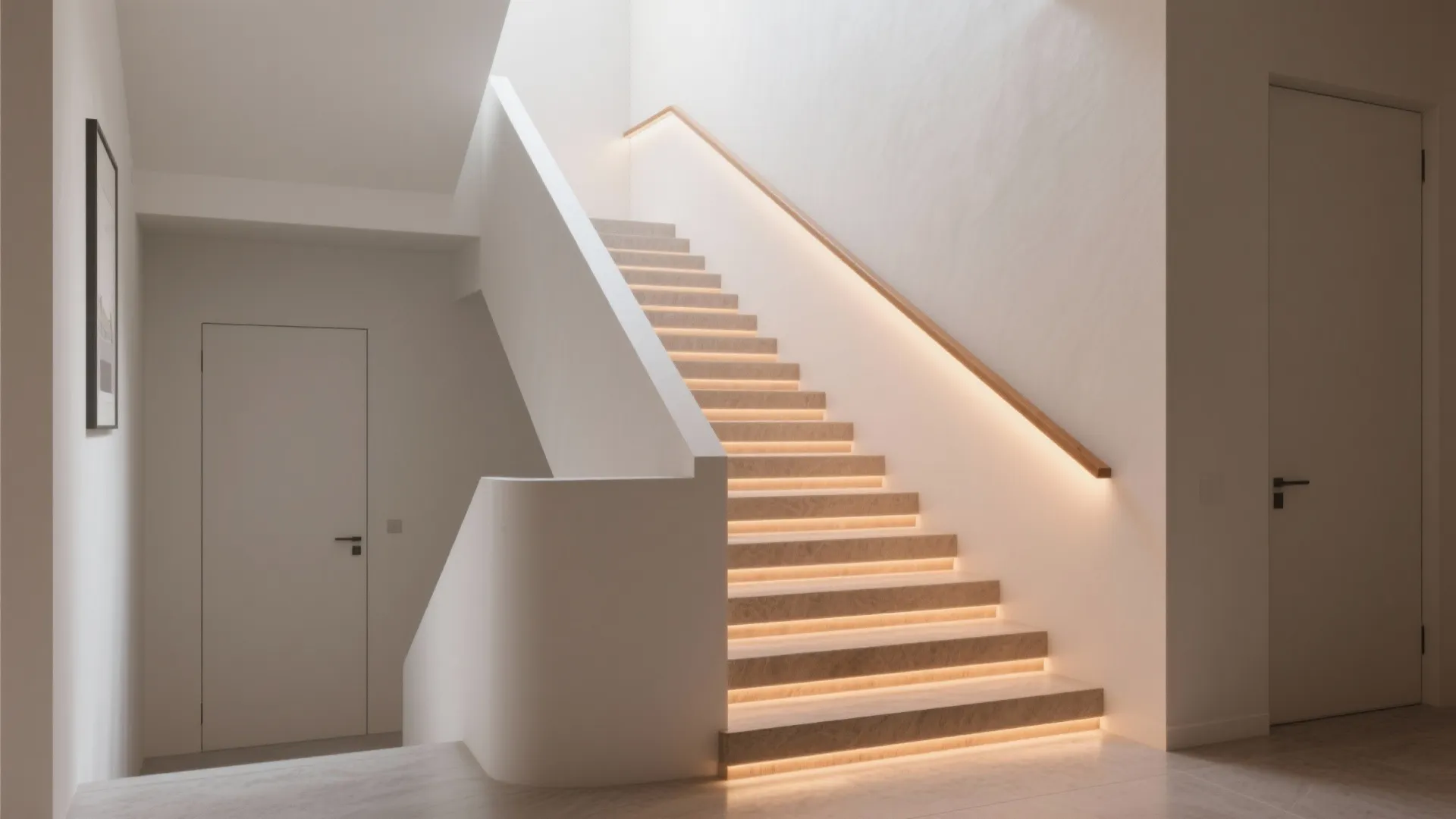 2. Linear LED strips under the handrail