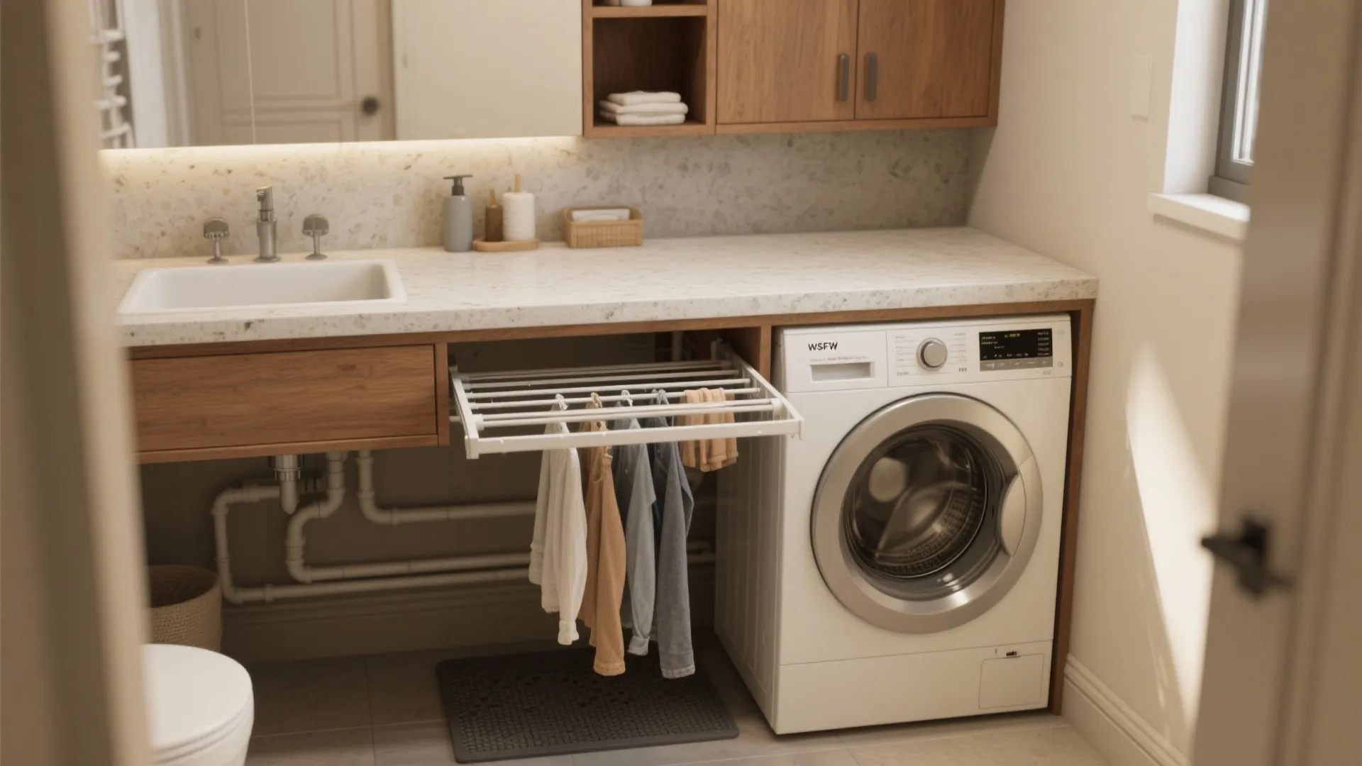 3. Under-sink washer with fold-down drying rack