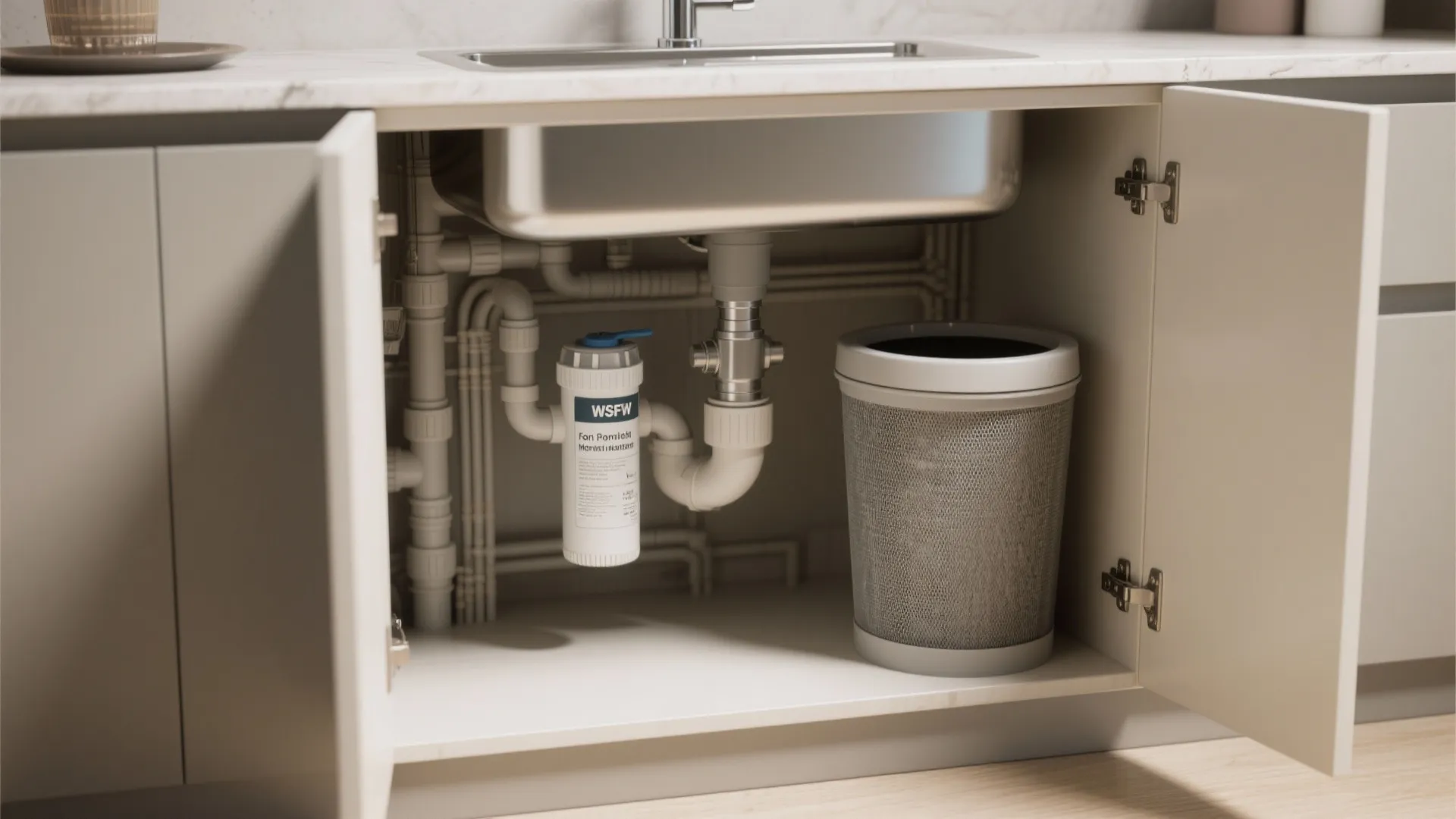 3. Hide the filter under the sink to keep countertops clean