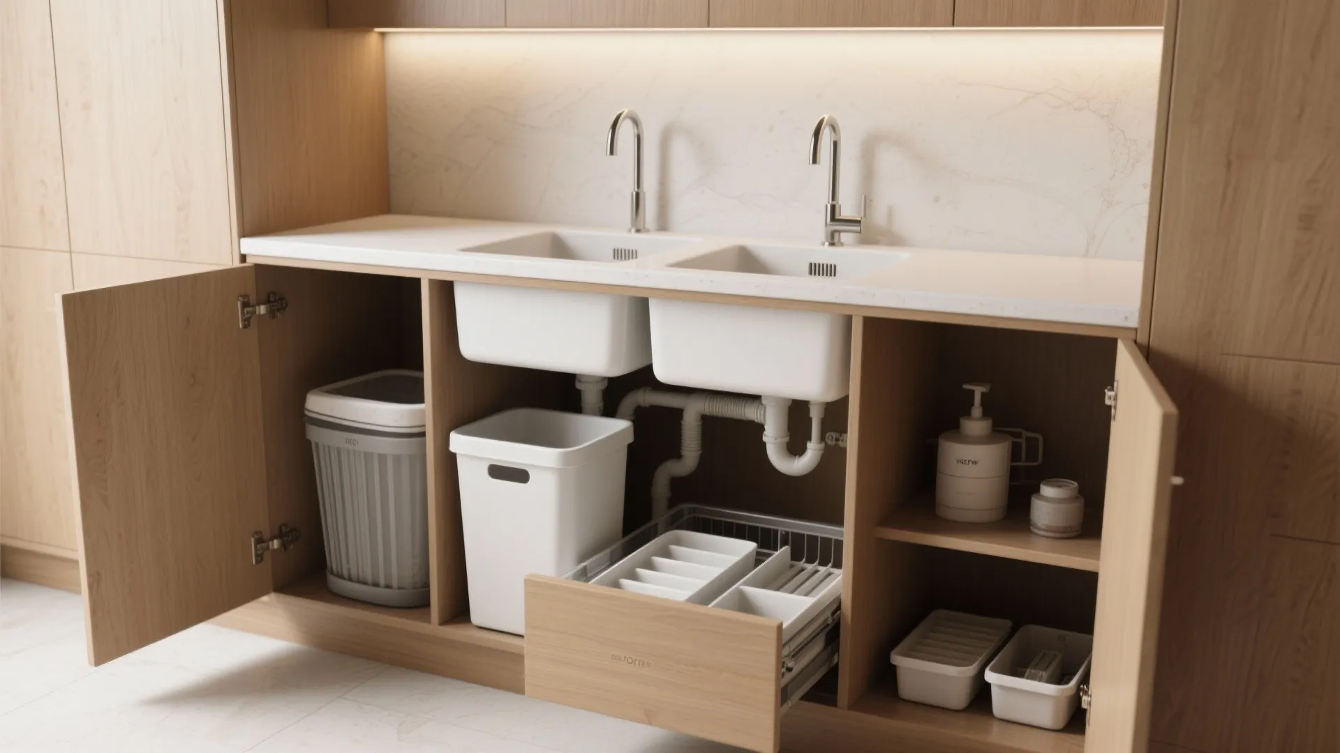 4. Use under-sink organization to maximize the double basin advantage