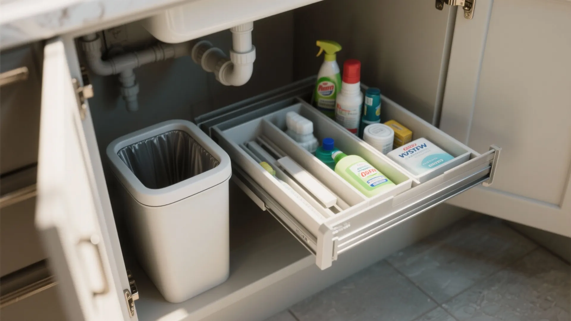 2. Under-sink organizers and sliding trays