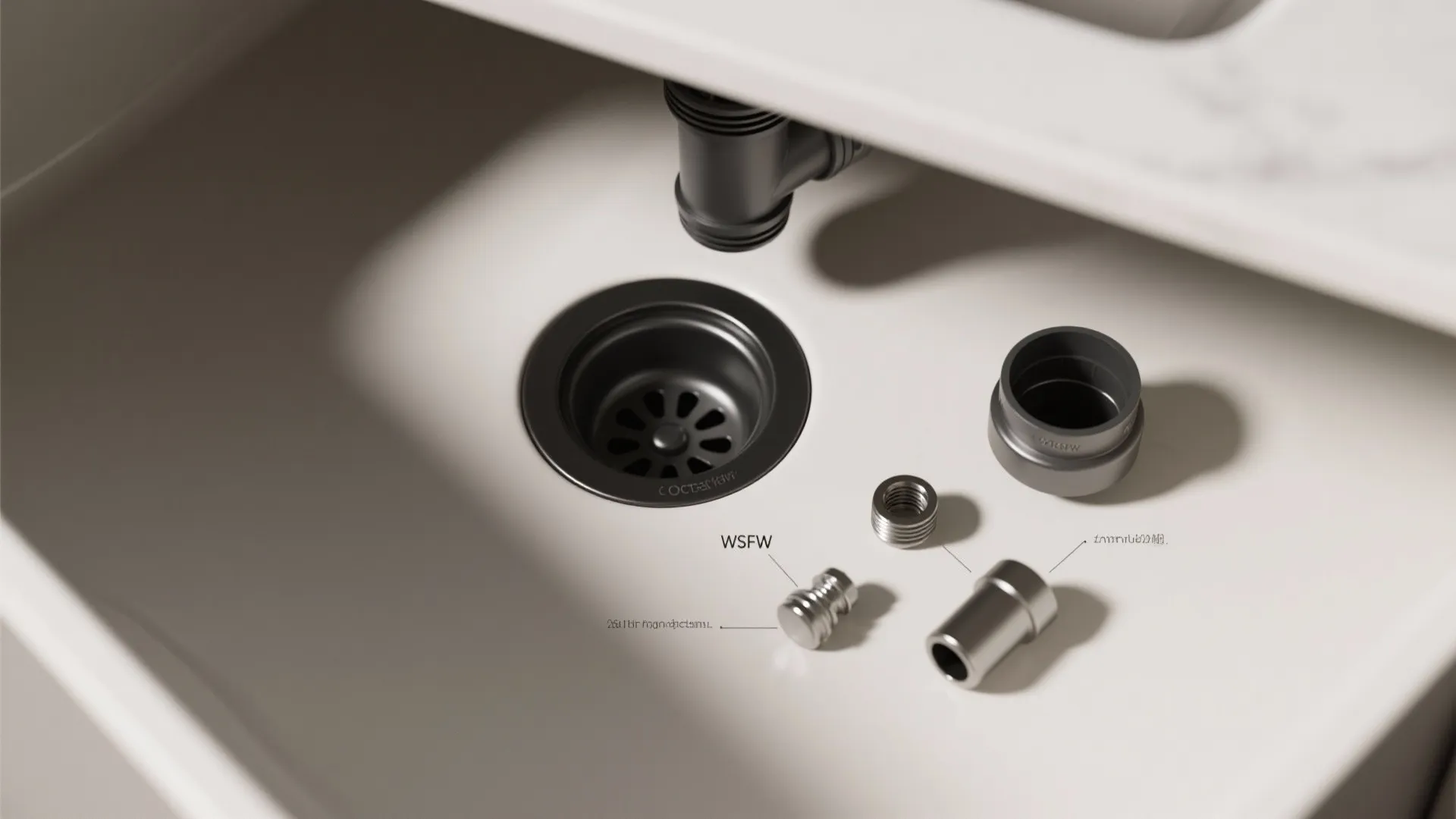 4. Black drain with under-sink water-saving fixtures