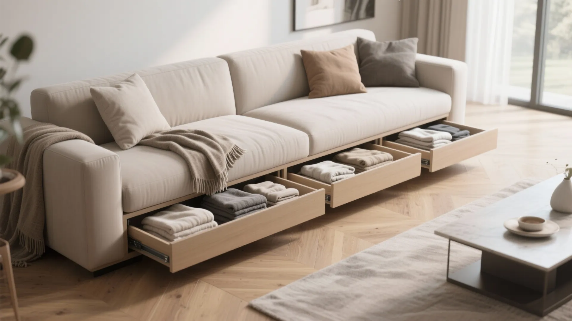 3. Under-the-Sofa Storage Drawers
