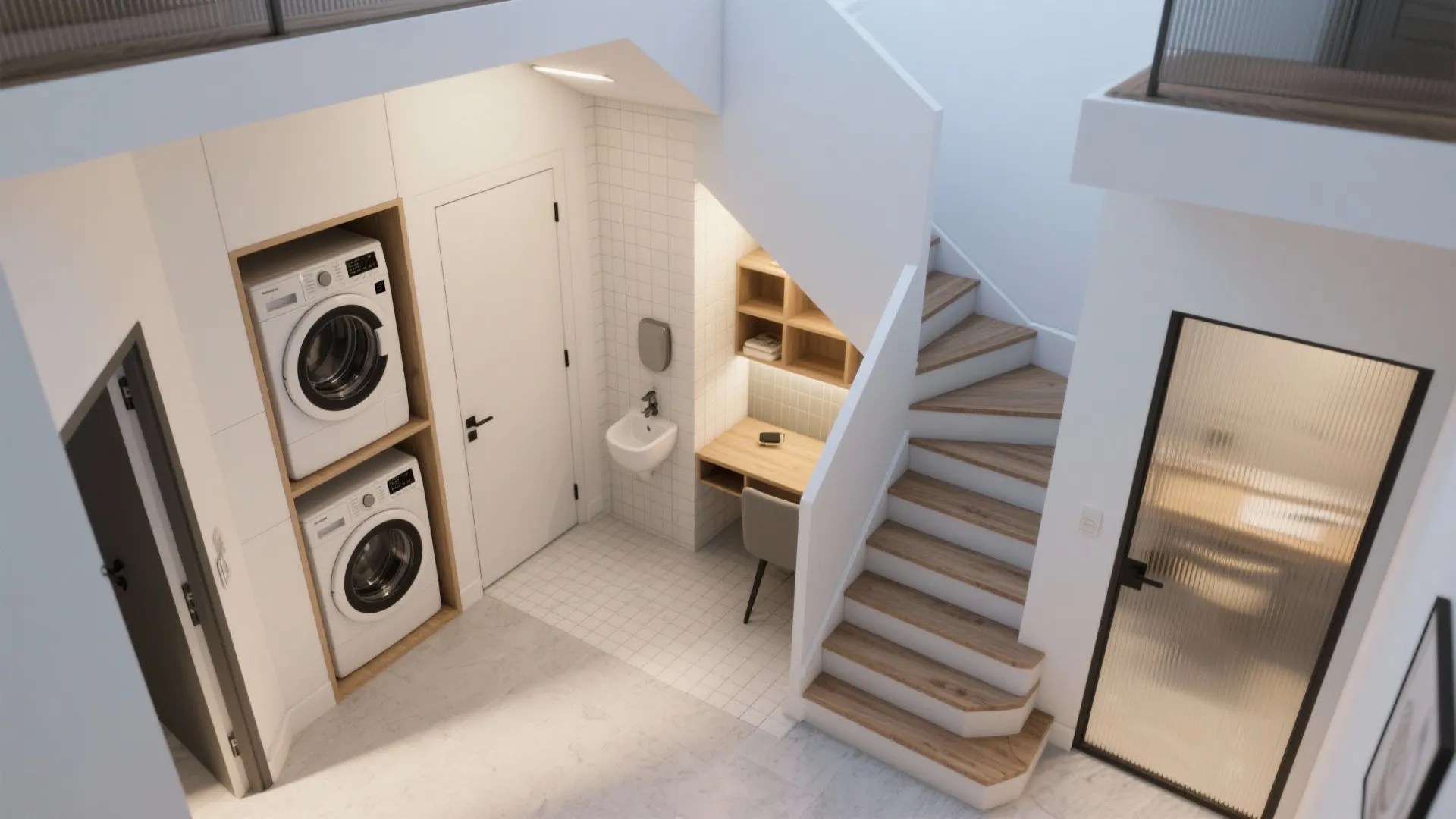 Under-Stair Suite: Utility, Powder, and Pocket Study