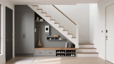 Smart Entryway Design Under Stairs – Functional & Stylish