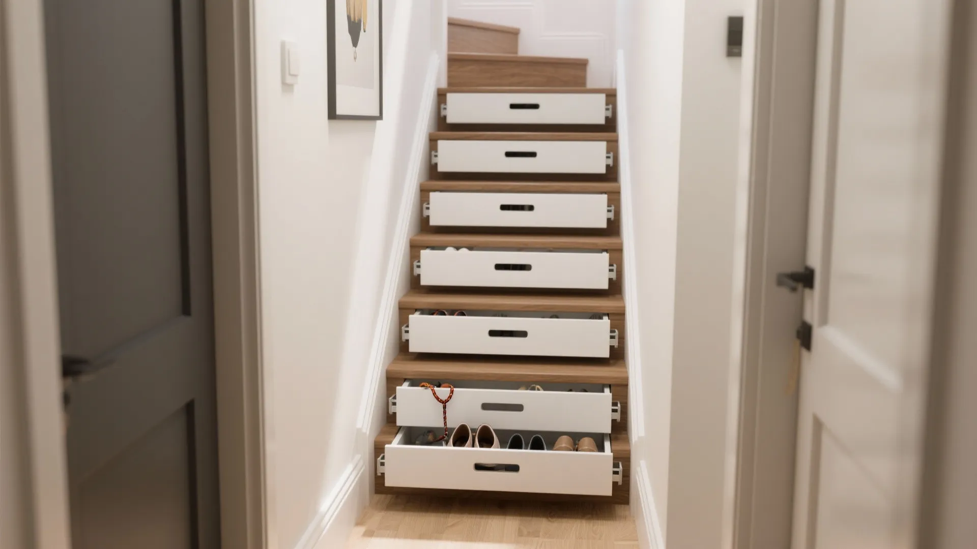 Integrated Storage Under Stairs with Pull-Outs
